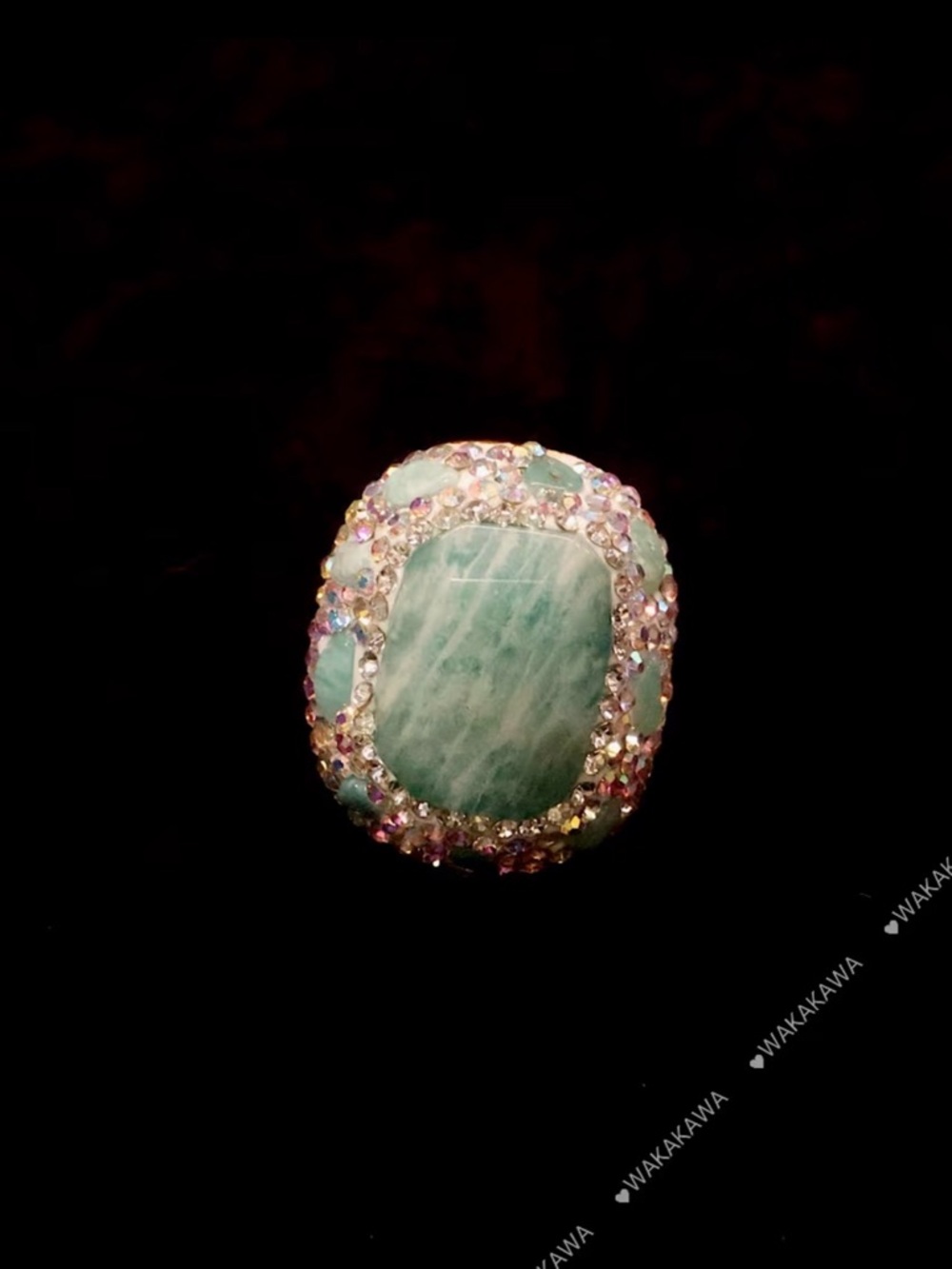 Teal Green Stone Cocktail Ring with Crystal Halo